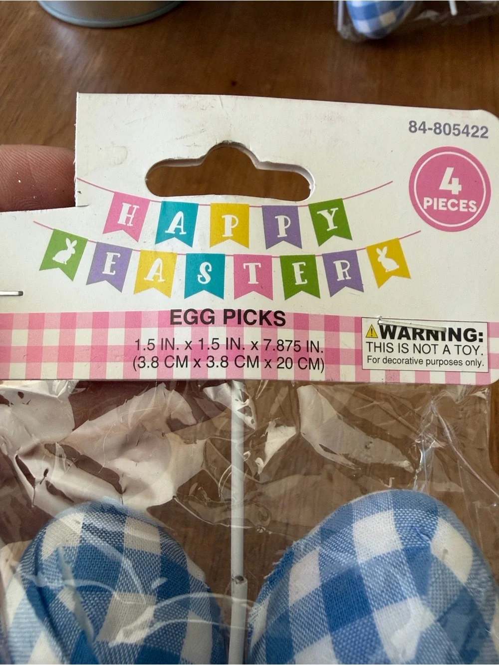 Hobby Lobby Blue Gingham Egg Picks - Set of 8 Decorative Stemmed Eggs
